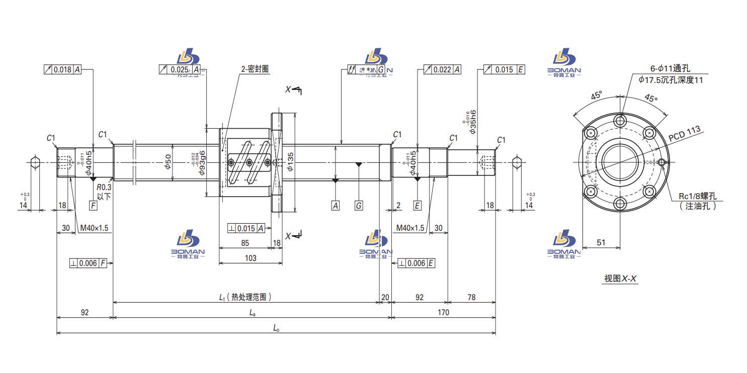 W5025SA-1Z-C5Z10-轴端完成品滚珠丝杠