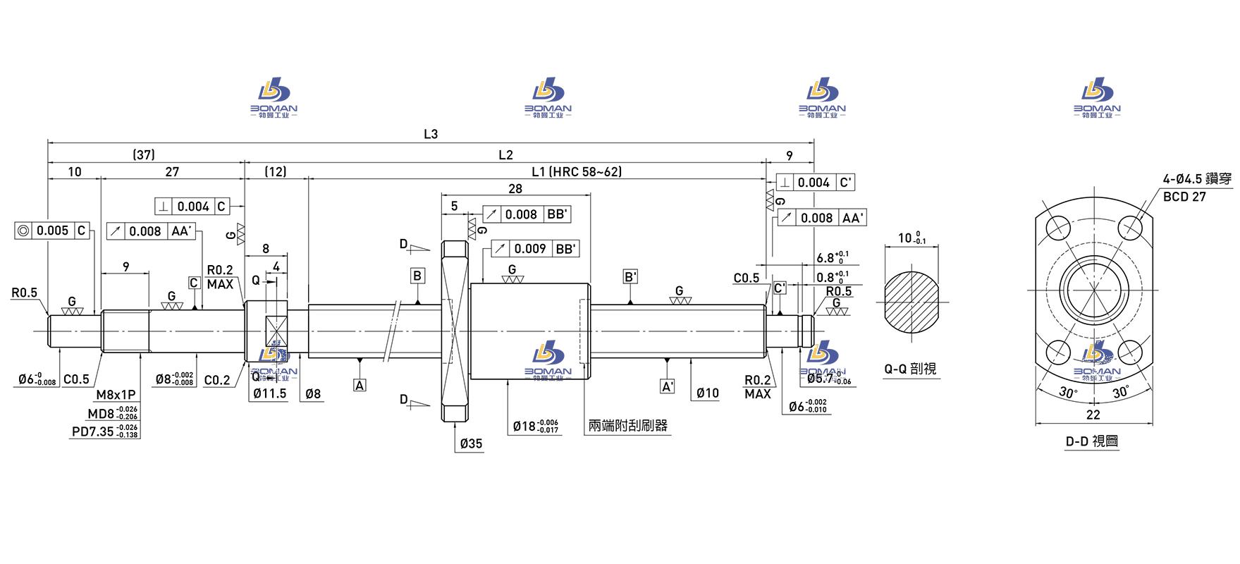 HIWIN上银 R10-2T3-FSI-150-208-0.008 江苏上银直线导轨滚珠丝杆