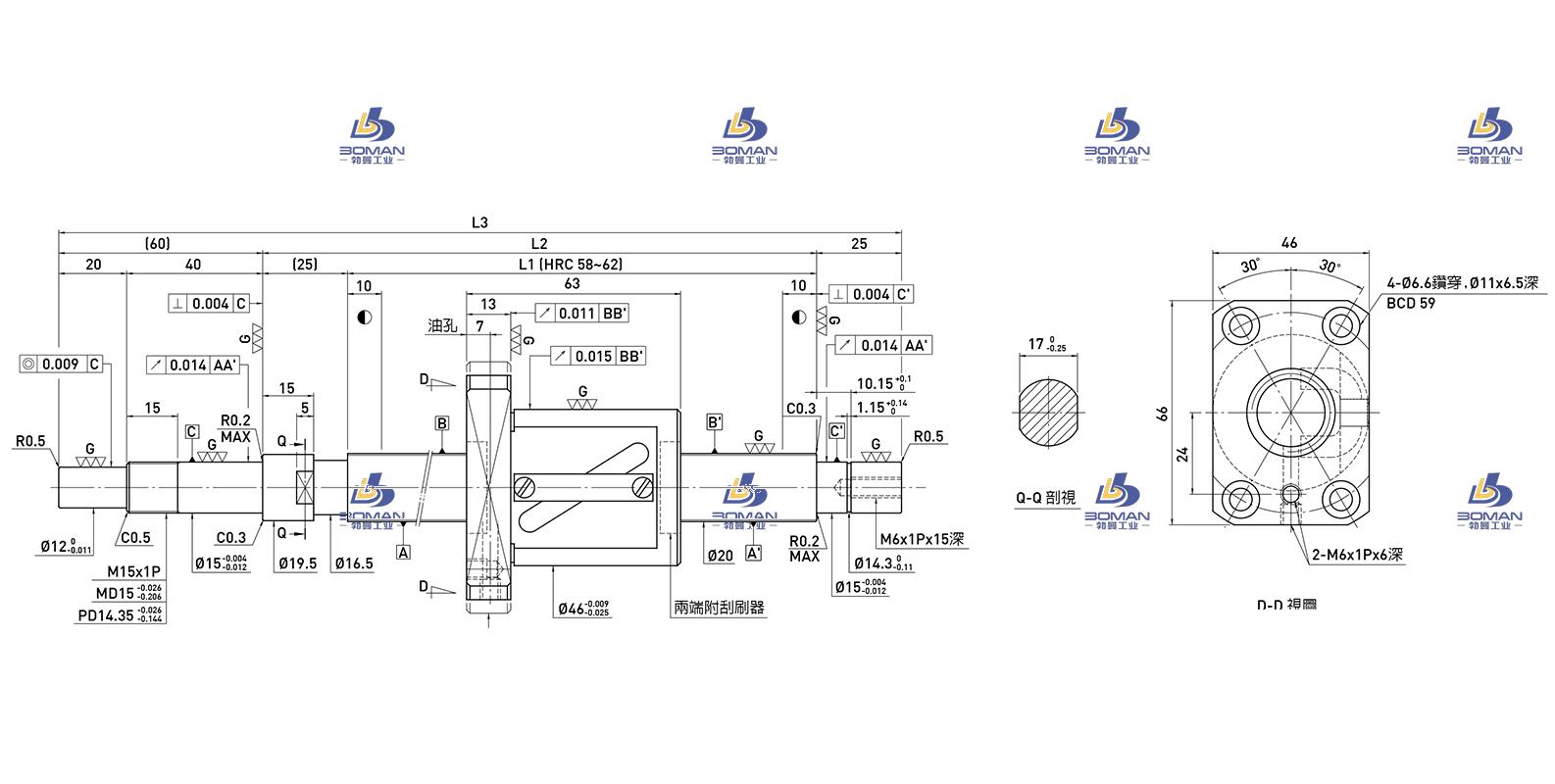 HIWIN上银 R20-20A1-FSW-610-720-0.018 上银滚珠丝杠修复